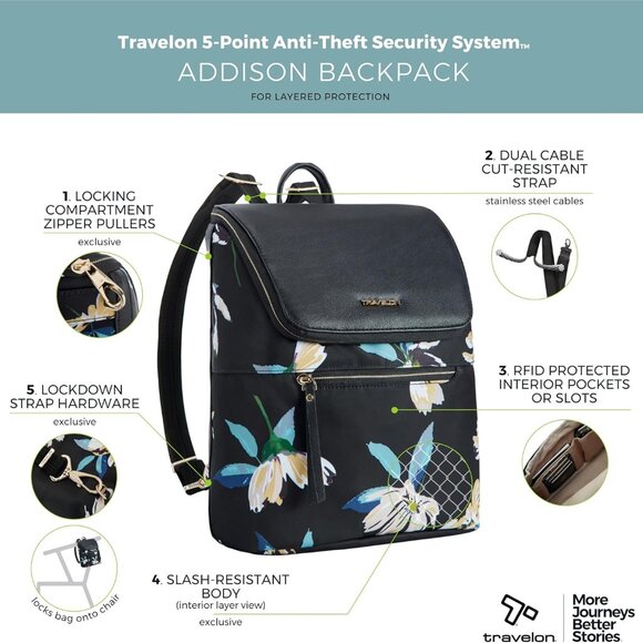 Travelon Midnight Floral Anti-Theft Addison Backpack/NWT main image 14